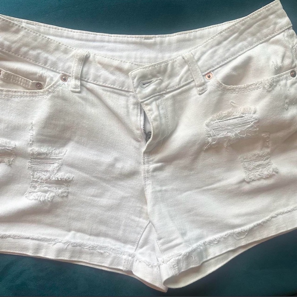 Time and Tru White Distressed Jean Shorts